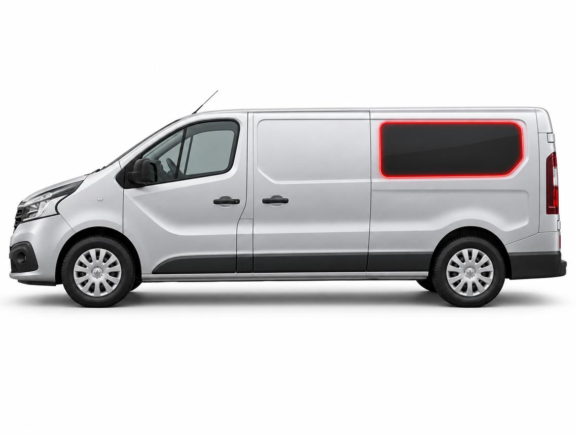 Left Privacy Rear Fixed LWB Glass for Renault Trafic (2014 onwards) / Vauxhall Vivaro (2014-2018) / Fiat Talento (2014 onwards) / Nissan Primastar (NV300, 2014 onwards)