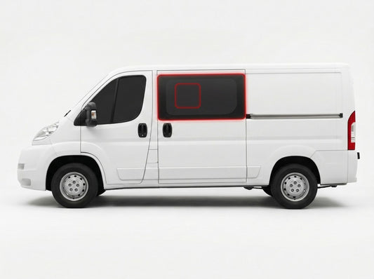Left Privacy Front Opening SWB Glass for Peugeot Boxer (2006>) / Fiat Ducato (2006>) / Citroen Relay (2006>) / Vauxhall Movano (2021>)