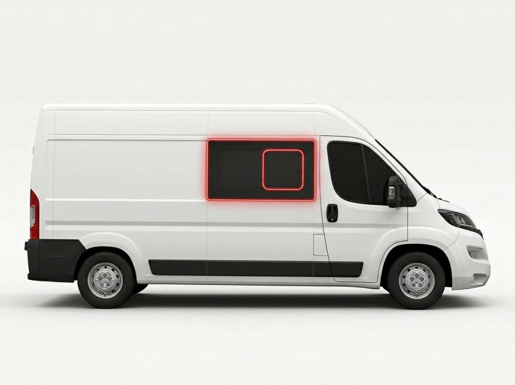 Right Privacy Front Opening MWB/LWB/XLWB (L2/3/4) Glass for Peugeot Boxer (2006>) / Fiat Ducato (2006>) / Citroen Relay (2006>) / Vauxhall Movano (2021>)