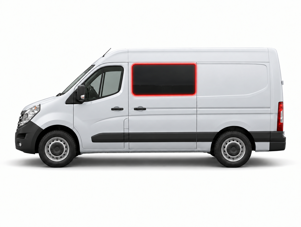 Left Privacy Front Fixed MWB/LWB Glass for Renault Master (2010-2023) / Vauxhall Movano (2010-2021) / Nissan NV400 (2010 onwards) / Nissan Interstar (2022-2023)