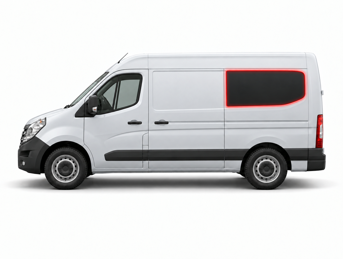 Left Privacy Rear Fixed MWB Glass for Renault Master (2010-2023) / Vauxhall Movano (2010-2021) / Nissan NV400 (2010 onwards) / Nissan Interstar (2022-2023)