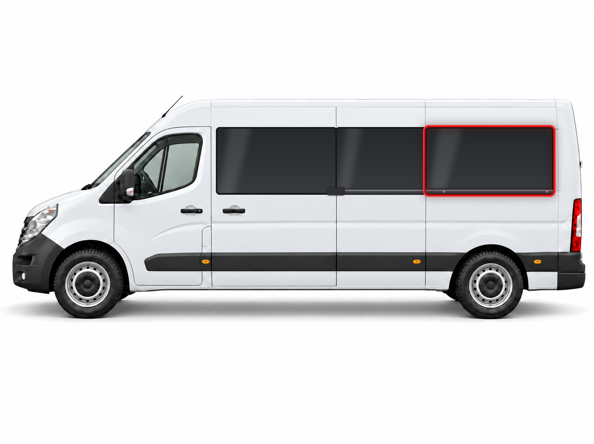 Left Privacy Rear Fixed LWB Glass for Renault Master (2010-2023) / Vauxhall Movano (2010-2021) / Nissan NV400 (2010 onwards) / Nissan Interstar (2022-2023)