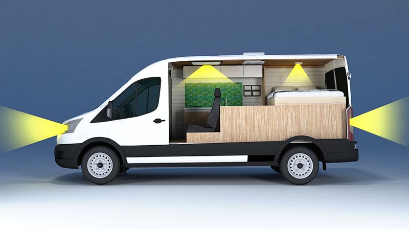 LED lighting is a cost effective way to add lighting to your van